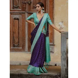BlueRang Woven Design Zari Silk Blend Banarasi Saree With Blouse-picture-27