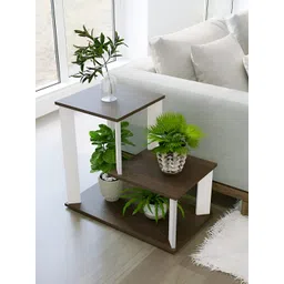 bluewud Brown & White Wooden Rectangle Bedside Table-picture-10