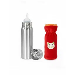 BLUSCAILE Red & Grey Waterproof Stainless Steel Feeding Bottle With Velvet Cover-240ml-picture-10
