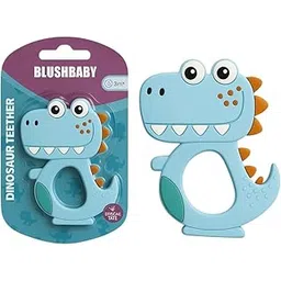 Blushbaby Silicone Baby Teether for Babies 6-12 Months | Teething Gums Manhattan Rattle Toy with Loop Rings | 100% Food-Grade Silicone & BPA-Free | Dinosaur Teether for Infants & Toddlers (Blue)-picture-23