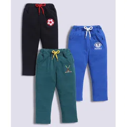 blushh berry Fleece Knit Pack Of 3 Sports Theme Embroidered Joggers - Black Blue & Green-picture-19