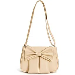 blvck threadz Elegant Women's Faux Leather Shoulder Bag with Decorative Bow, Cream White, Adjustable Strap, Front Zip Pocket, Casual Sling Purse-picture-19