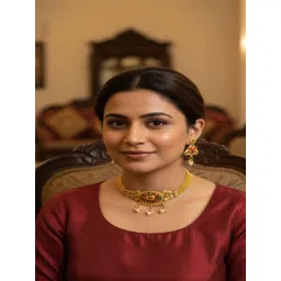 BMINO Gold-Plated Stone Studded & Beaded Jewellery Set-picture-41