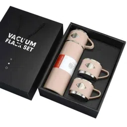 BMR 500ml Steel Beige Hot &a; Cold Vacuum Flask Bottle with 3 Cups (Pack of 2)-picture-20