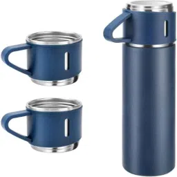 BMR 500ml Steel Blue Hot &a; Cold Vacuum Flask Bottle with 3 Cups (Pack of 3)-picture-31