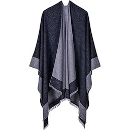 bnf Ladies Warm Shawl Wrap Open Front Poncho Cape Winter Cardigan Sweater Black-picture-28