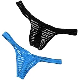 bnf Mens Sheer Mesh G-String Underwear Thong | Breathable T-Back Pouch Briefs for Men | Comfortable Lingerie | Nylon Spandex Fabric in Black & Blue | Size L-picture-36