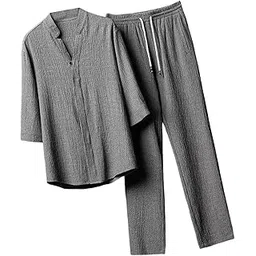 bnf Men's Summer suits Casual Clothes Loose Pant 3/4 Sleeve Suit Beach 3XL Gray|Clothing Shoes & Accessories| Mens Clothing | Suits-picture-15
