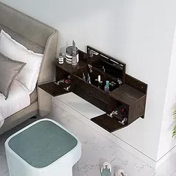 bniture Engineered Wood Wall Mount Dressing Table with 2 Door, Mirror and Huge Storage Space | Wall Mount Vanity (Flower Wenge)-picture-21