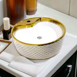 bobbyexport Gold premium 24" Table Top wash Basin size 19 x 19 x 7 Inch Glossy finish Round Shape Table Top Basin-picture-8