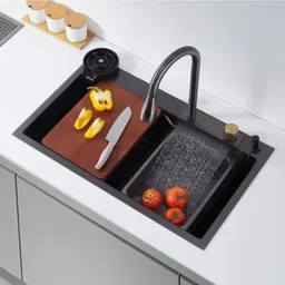 bobbyexport SINK-01 Waterfall Kitchen Sink 30x18x10inch Singel Bowl 304 Grade Steel Faucet & Set Vessel Sink-picture-5