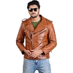 body guard Full Sleeve Solid Men's Genuine Biker Style Goat Leather Jacket | Metal Zip, Polyester Lining, Metal Zip, 2 Inside Pockets, 3 Front Pockets, Belt, S-XXXL-picture-37
