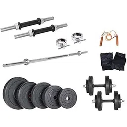 Body Maxx 10 Kg Rubber Weight Plates + 3 Ft Biceps/Triceps Bar + 2 Pcs Dumbells Rods + Gloves + Rope, Home Gym Weight Lifting Package-image-27