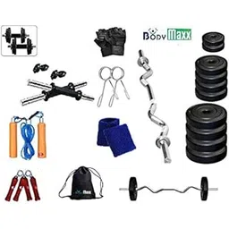 Body Maxx 20 Kg Home Gym PVC Plates Dumbells Sets Plates, 3 Iron Rods, 2 Dumbells, Gloves, Gym Towel, Locks-image-20