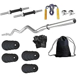body maxx 30 KG Weight Lifting Home Gym Set of Rubber Plates + 3 FEET CURL BAR + 2 PCS Dumbells RODS + 2 Locks +1 Pair Gym Gloves + Skipping Rope + Gym Bag Pack-picture-29