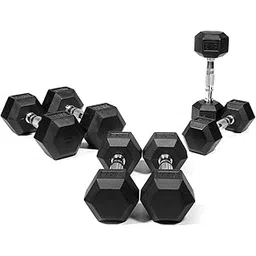 Body Maxx 50Kg Hex Dumbbells Combo. 2.5 Kg + 5 Kg + 7.5 Kg + 10 Kg X 1 Pair Each!! Hex Dumbbells Rubber Coated Combo For Home Use And Gym Use,Black-image-34
