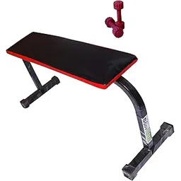 BODY MAXX Flat Bench Plus 2 Kg x 2 PVC Dumbbells (Black)-image-38