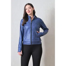 Body Smith Women Blue High Neck Printed Light Jacket-picture-11