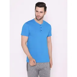 BODYACTIVE Men Blue Henley Neck Cotton T-shirt-picture-32