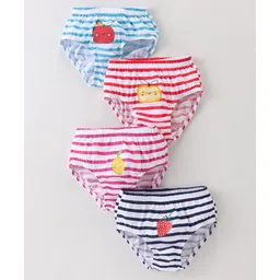 Bodycare Cotton Knit Panties Striped & Fruits Print Pack of 4 - Blue Red & White-picture-16