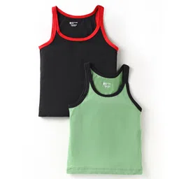 Bodycare Cotton Knit Sleeveless Solid Colour Vests - Black & Light Green-picture-15