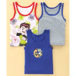 Bodycare Cotton Knit Sleeveless  Striped Vests With Ben 10 Print Pack Of 3 - Multicolor-picture-25
