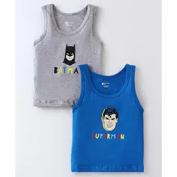 Bodycare Cotton Knit Sleeveless Vests With Superman & Batman Print Pack of 2 - Blue & Grey-picture-10