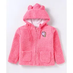 Bodycare Fur Knitted Full Sleeves Winter Hooded Jacket with Unicorn Patch - Pink-picture-22
