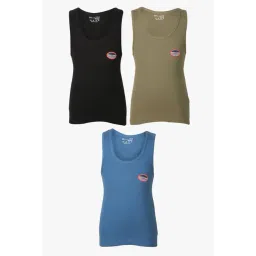 Bodycare Kids Black, Olive & Blue Textured Vests (Pack of 3)-picture-28