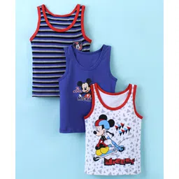 Bodycare Sleeveless Striped Vests Mickey Mouse Print Pack of 3 - White & Blue-picture-11