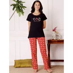 Bodycare Women Cotton Printed T shirt & Pyjama Night suit-picture-35