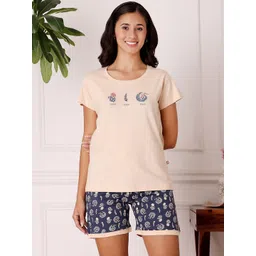 Bodycare Women Floral Printed Round Neck Pure Cotton Night Suit-picture-36