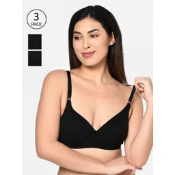 Bodycare Women Pack Of 3 Black Solid Non-Wired Non-Padded Everyday Bra 1581-picture-25