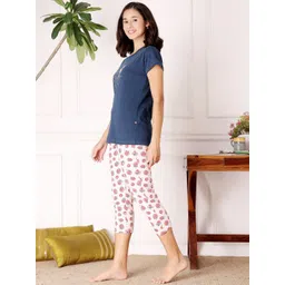 Bodycare Women Typography Printed Round Neck Pure Cotton T-shirt & Capris Night suit image 5