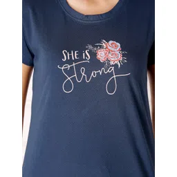 Bodycare Women Typography Printed Round Neck Pure Cotton T-shirt & Capris Night suit image 3