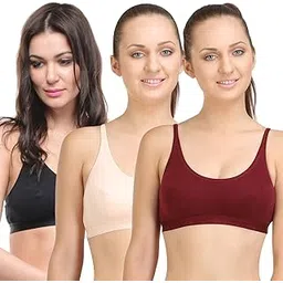 bodycare Women's Cotton, Spandex Non Padded Wire Free Sports, Seamless Bra (E1608MHPCB-34B_Maroon, Orange, Black_34)-picture-38