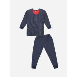 BODYCARE INSIDER Unisex Kids Navy Blue & White Self-Design Skinny-Fit Thermal Set-picture-21