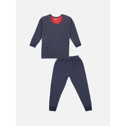 BODYCARE INSIDER Unisex Kids Navy Blue & White Self-Design Skinny-Fit Thermal Set-picture-16
