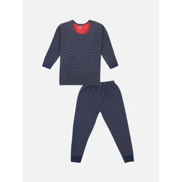 BODYCARE INSIDER Unisex Kids Navy Blue & White Self-Design Skinny-Fit Thermal Set-picture-24