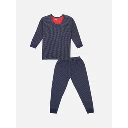 BODYCARE INSIDER Unisex Kids Navy Blue & White Self-Design Skinny-Fit Thermal Set-picture-23
