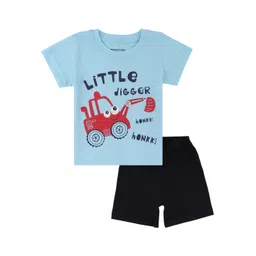 Bodycare Kids Boys Blue & Black Printed Pure Cotton T-shirt with Shorts-picture-12