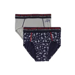 Bodycare Kids Boys Pack Of 2 Navy Blue & Grey Printed Cotton Basic Briefs-picture-11