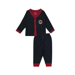 Bodycare Kids Kids Navy Blue & Red Striped Cotton Thermal Set-picture-34