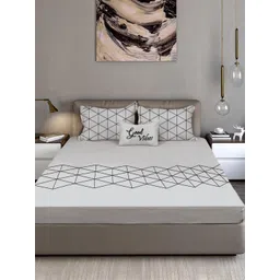 Bodycomfy Jersey Grey Geometric Cotton Fitted 400 TC King Bedsheet Set 1.98m x 1.8 m-picture-24