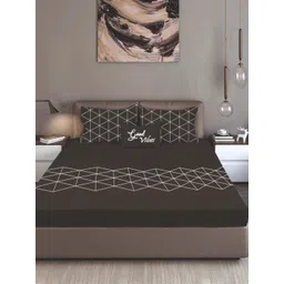 Bodycomfy Jersey White Geometric Pure Cotton 400 TC Fitted King Bedsheet Set 1.98m x 1.82m-picture-20