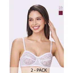 bodyline Women Pack Of 2 Floral Self Design Medium Coverage Cotton Underwired Bandeau Bra-picture-33