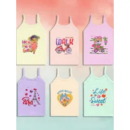 BODYSHINE Girls Pack Of 6 Printed Innerwear Vests-picture-29