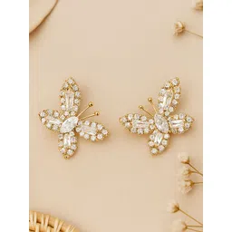 Bohey by KARATCART Gold-Plated American Diamond Studded Butterfly Shaped Studs-picture-19