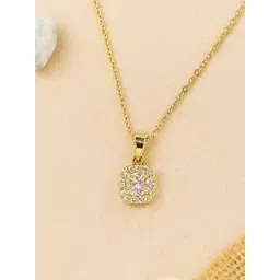 Bohey by KARATCART Gold-Plated American Diamond Studded Square Shaped Pendant With Chain-picture-13
