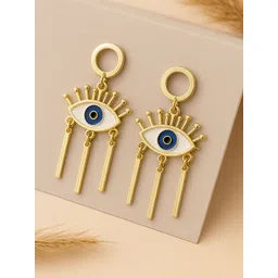 Bohey by KARATCART Gold-Plated Artificial Beaded Circular Shaped Evil Eye Drop Earrings-picture-37